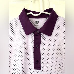 Graham Luxe Golf Polo White Purple Dot Short Sleeve Shirt Size Large